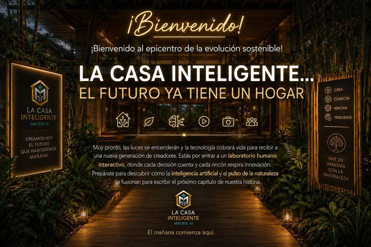 ¡Bienvenido al epicentro de la evolución sostenible! La Casa Inteligente: el futuro ya tiene un hogar. Muy pronto las luces se encenderán y la tecnología cobrará vida para recibir a una nueva generación de creadores.